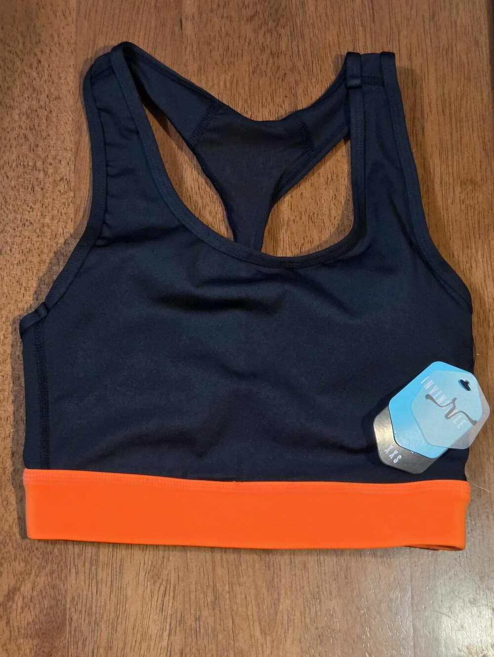 LuLaRoe Rise Invincible Racerback Bra Black with Bright Orange Band New